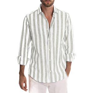 Chemise rayée en lin à manches longues pour homme