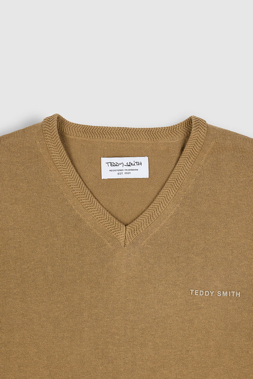 Pull col V Teddy Smith beige – Image 2