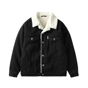 Veste polaire homme en coton noir avec col à revers