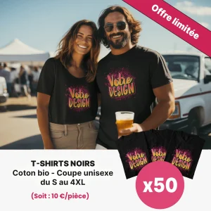 Lot de 50 T-shirts personnalisés noirs coton bio