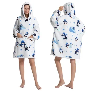 Poncho polaire femme à capuche à manches longues avec poche kangourou