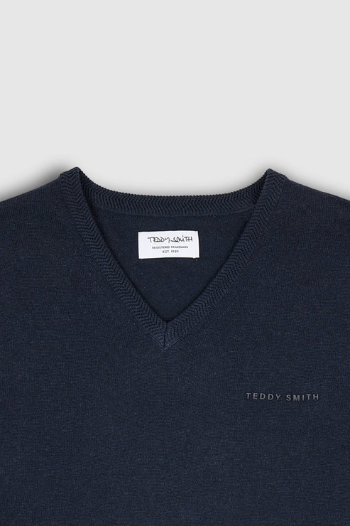 Pull col V Teddy Smith marine chiné – Image 2