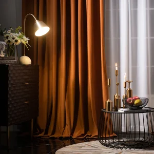 Rideau thermique polaire en velours orange à chevrons à anneaux 150 x 250 cm