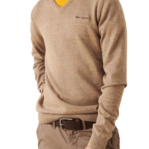 Pull col V Teddy Smith beige