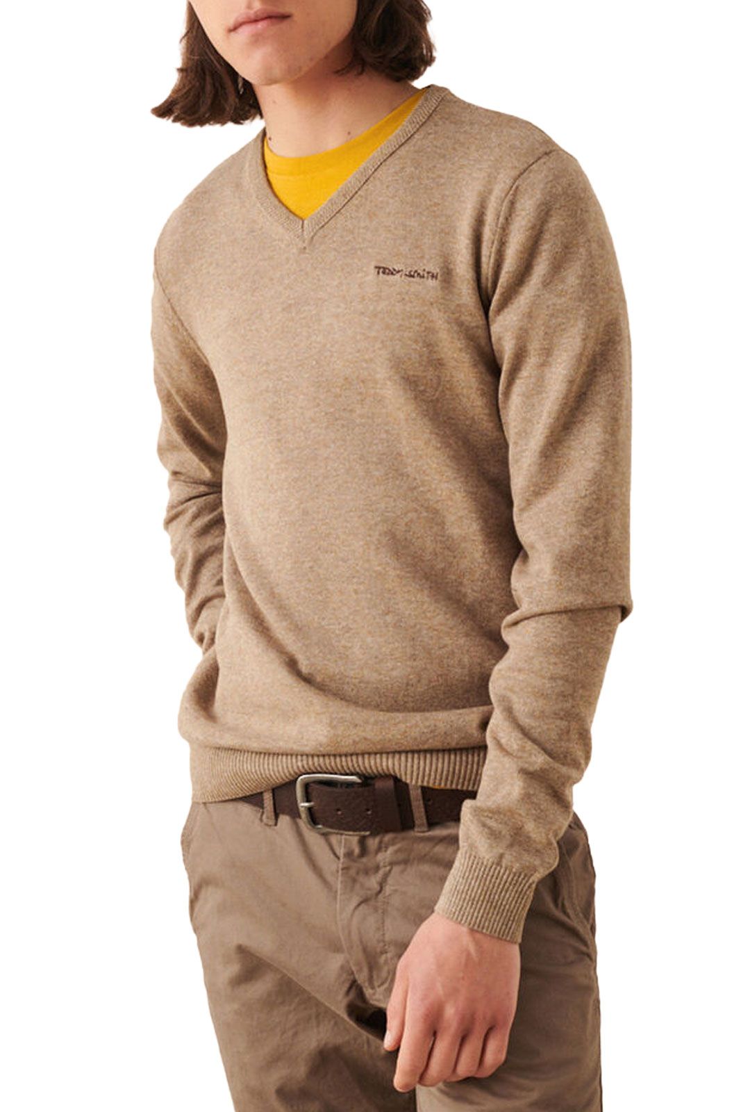 Pull col V Teddy Smith beige